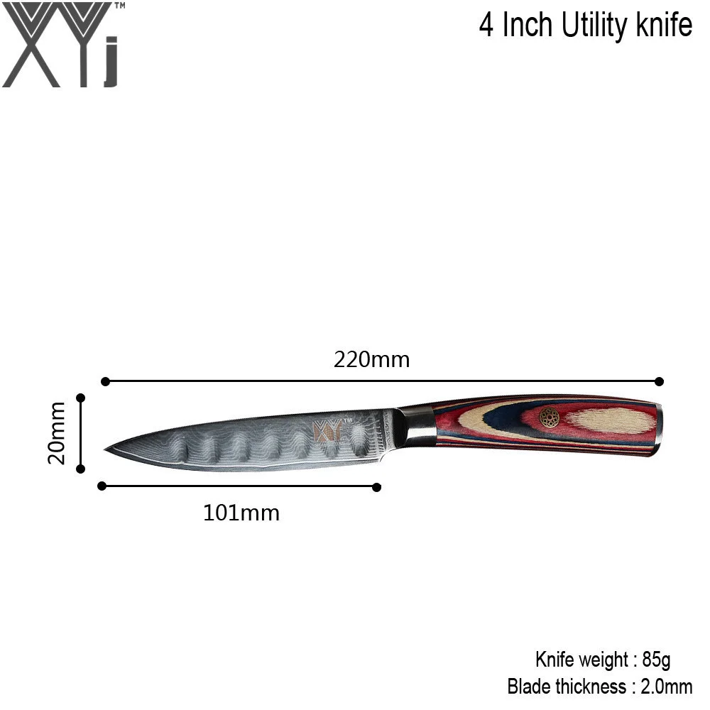 B.4 utility knife XYj набор ножей из дамасской стали 6 ''шеф-повара 5'' для нарезки 4 ''Универсальный 3,5'' нож для очистки овощей с цветной деревянной ручкой японский стиль Инструменты для приготовления пищи - Цвет: B.4 utility knife