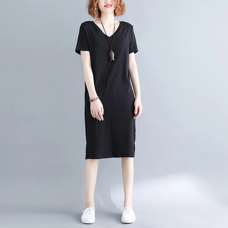 

Summer Dress Loose Natural Waist Solid Color White Women Dress Cotton Dress Long Sleeve Irregular