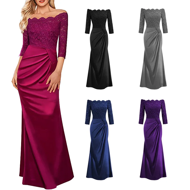 Женское Элегантное Длинное платье вечернее облегающее с вырезом лодочкой