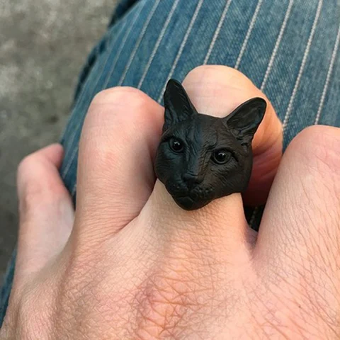 Новое модное персонализированное кольцо с большой головой кошки, посеребренное мужское модное ювелирное изделие с животным котенком