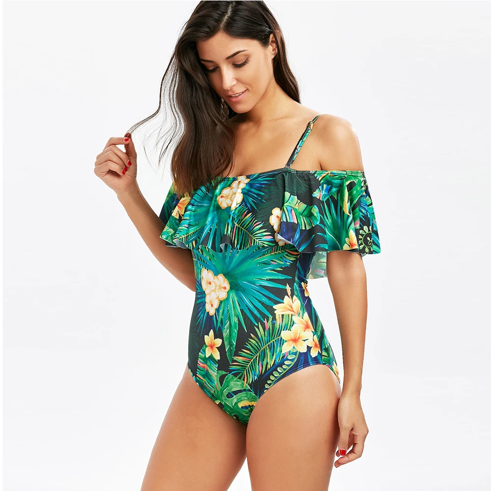 Женский купальник с открытыми плечами Lotus цветочным принтом пуш-ап XXXL | Спорт и