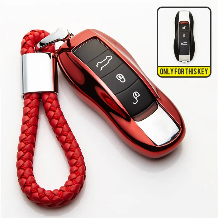 Red with Keyring Чехол для автомобильного брелка из ТПУ для Porsche Cayenne Macan Panamera Boxster Cayman 911 996 997 955 чехол для ключей аксессуары для стайлинга автомобилей - Название цвета: Red with Keyring