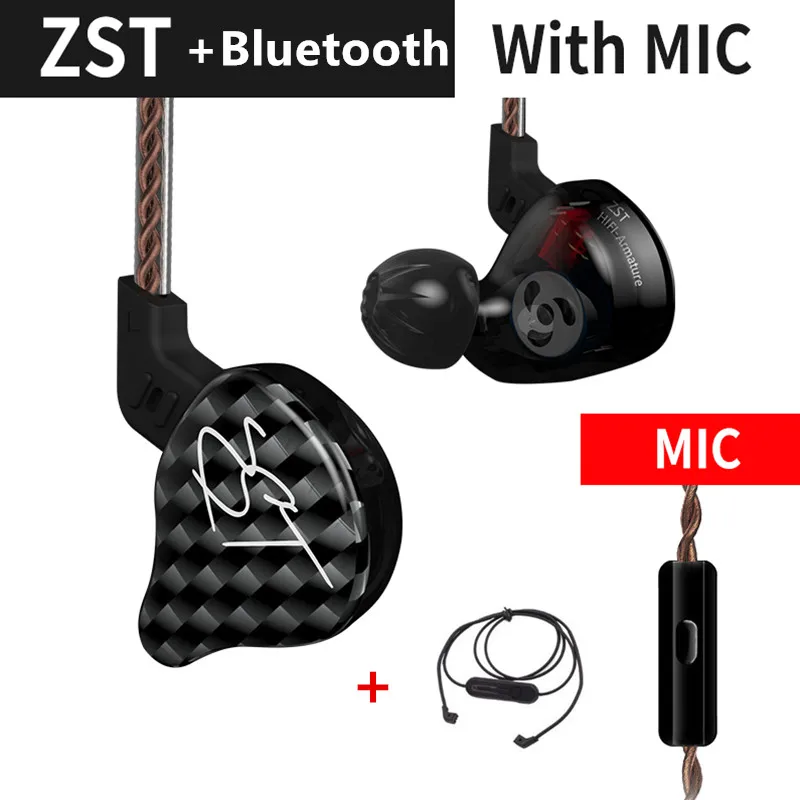 Black mic Bluetooth KZ ZST Bluetooth наушники 1DD+ 1BA драйвер динамические и арматурные вкладыши мониторы шумоизоляция HiFi музыка спортивные наушники гарнитура - Цвет: Black mic Bluetooth