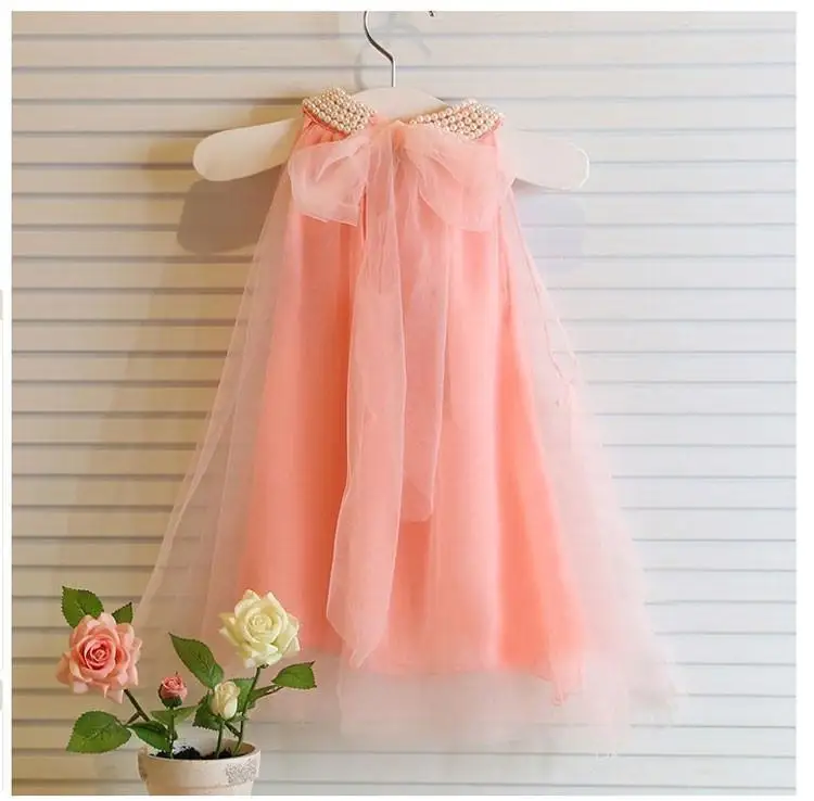 Children's Dress Fashion Baby Girls Pure Color Pearl Collar Tutu Princess Girl's Dresses Summer Style For Kids Clothes | Детская