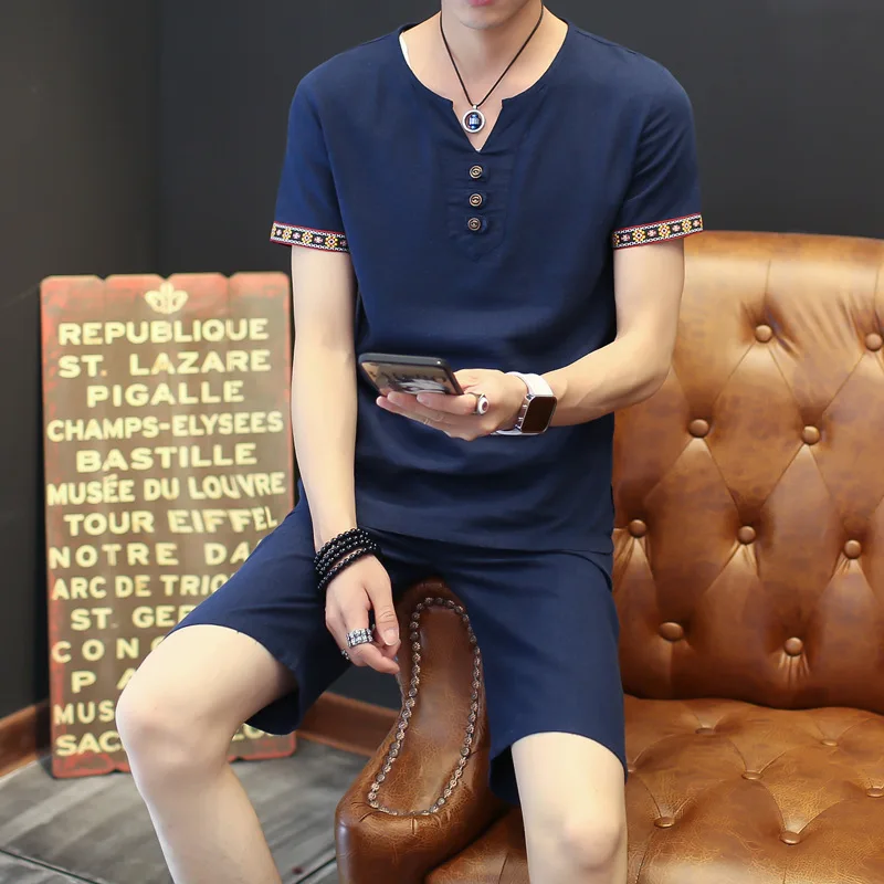 Летний комплект из 2 предметов мужской с короткими рукавами + шорты Повседневная