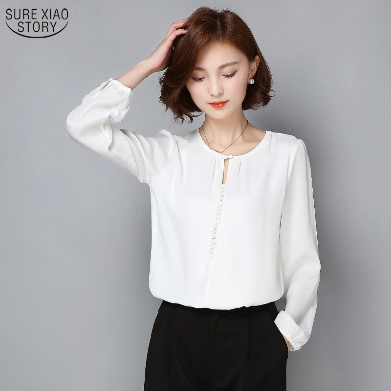 Новинка 2019 женские блузки модная рубашка с длинными рукавами и круглым вырезом