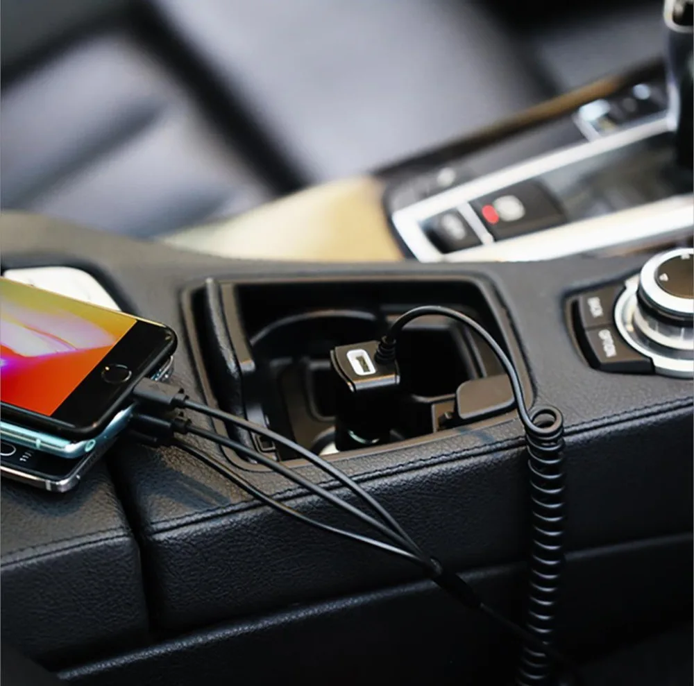 TOTU автомобильное зарядное устройство 3 в 1 адаптер для быстрой зарядки Micro usb type C пружинный кабель для мобильного телефона автомобильное зарядное устройство для samsung iPhone 8 7 Plus