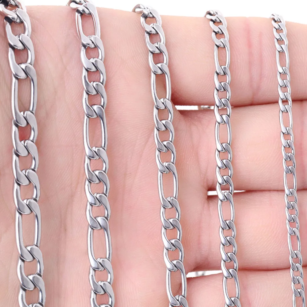 Бесплатная доставка 316L ожерелье из нержавеющей стали Серебряная цепочка Фигаро