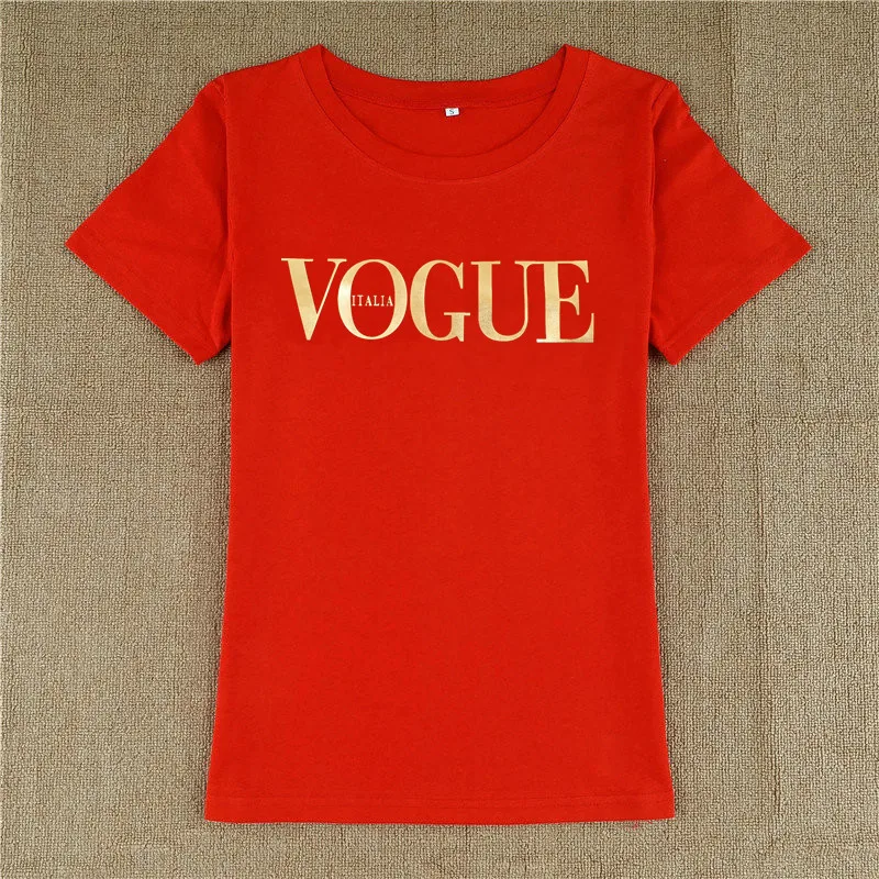 Женская футболка Harajuku VOGUE хлопковая Футболка с золотым принтом S XL короткими