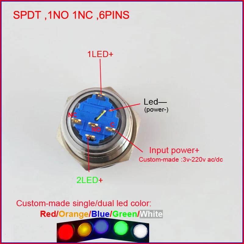 Металл Кнопка С Фиксацией НА Красный ВНЕ Синий Двойной Светодиодной Цвет 12 В 24