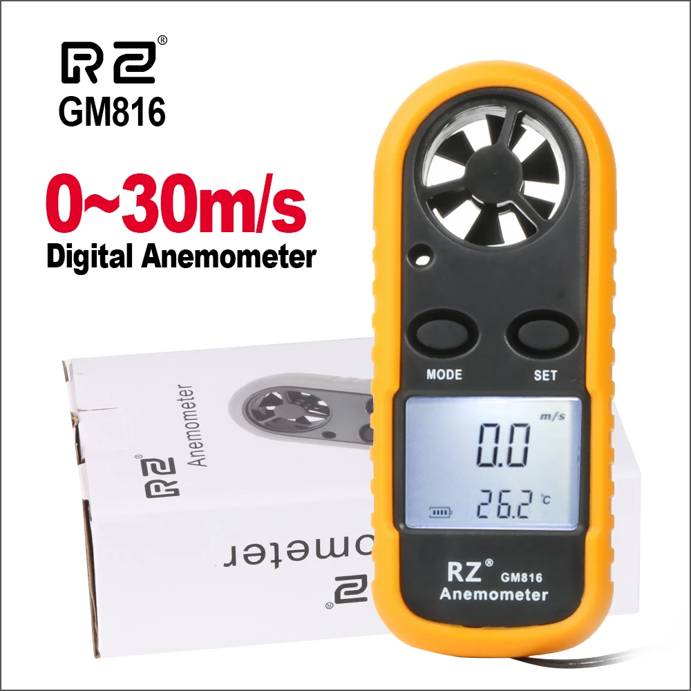 

RZ Portable Anemometer Thermometer Wind Speed Gauge Meter Anemometro Windmeter 30m/s LCD Digital Hand-held Measure Tool GM816