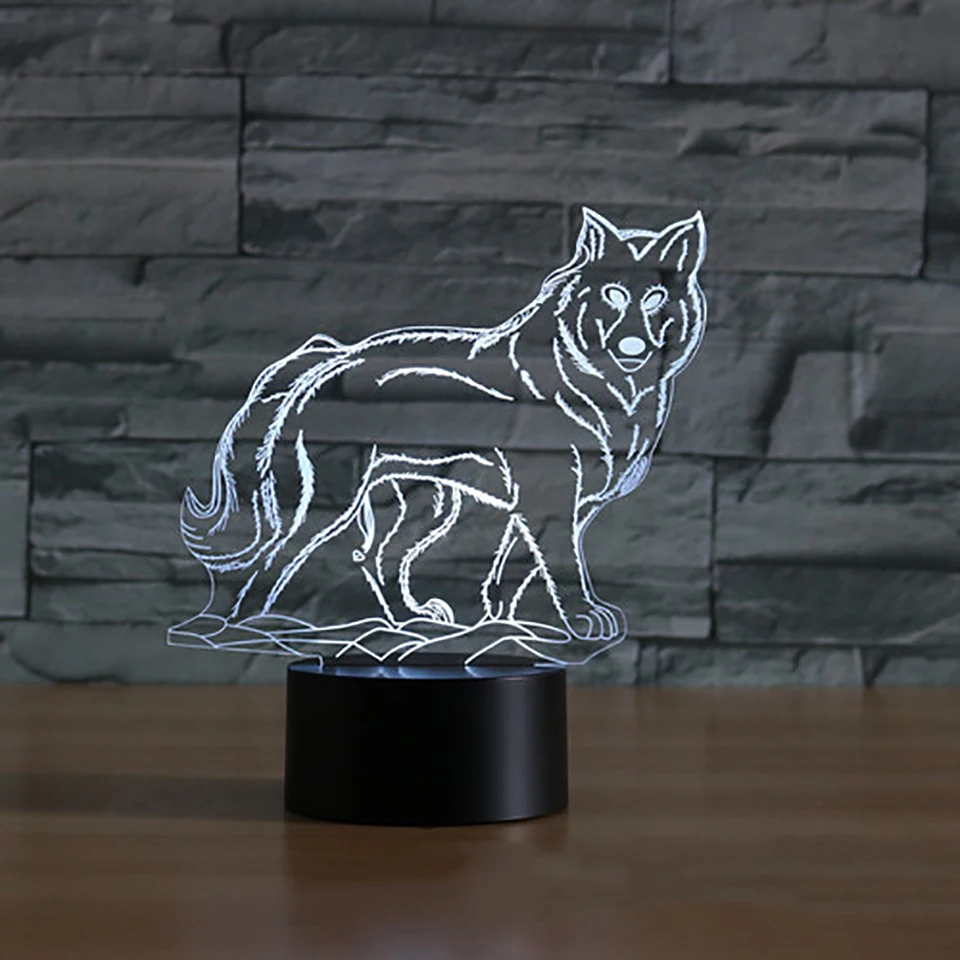 Волк Форма 3D ночник настольная лампа 3D для сна детская Спальня атмосферу USB 7 Красочные животных светильник Декор подарки