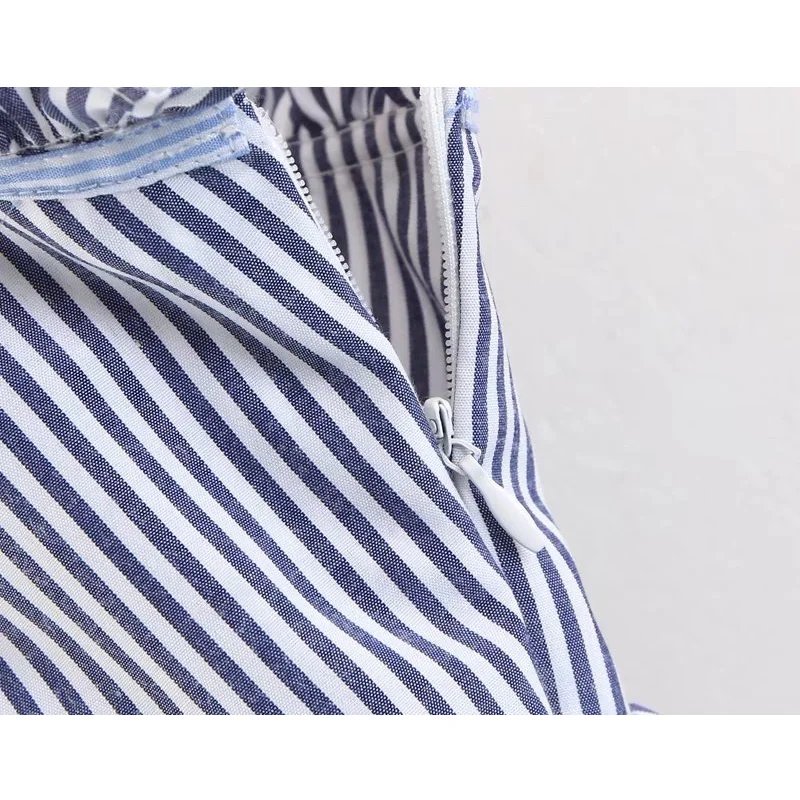 LTD119047 New Stringy Selvedge Striped Tops Women Strap Waistcoat V-Neck Sleeveless Tank Camisole Fashion Side Zip Vest Vestido | Женская