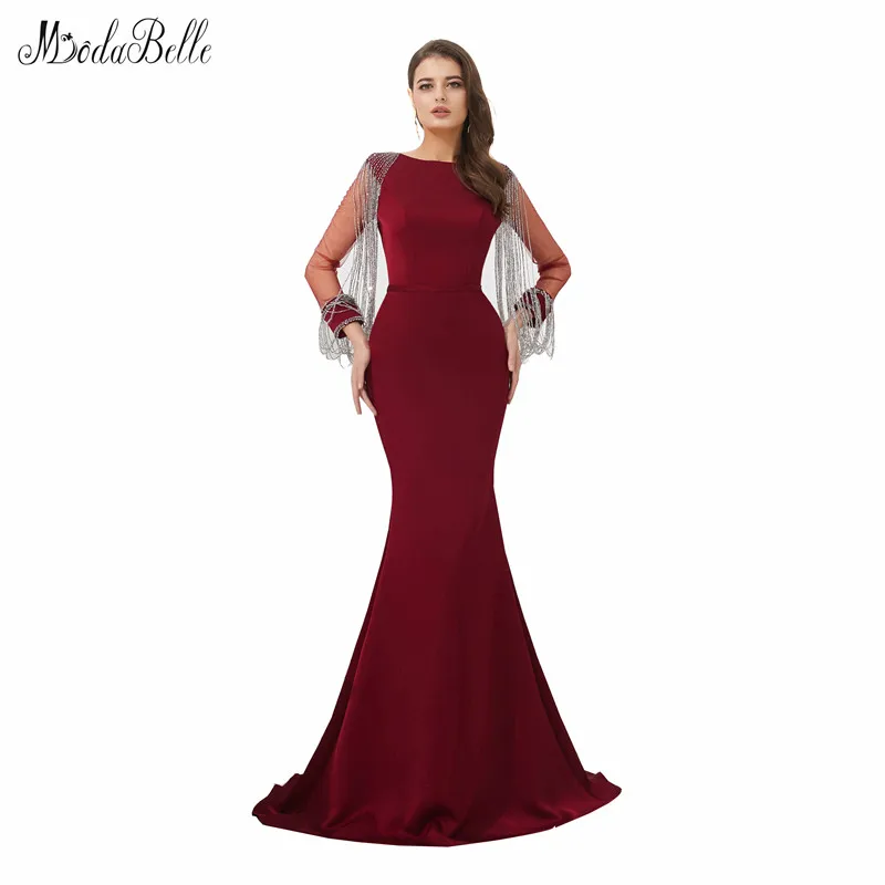 modabelle Burgundy Mermaid Evening Dresses Galajurk Elegant Long Sleeve Black Dress Arabic Robes De Soiree Longue | Свадьбы и