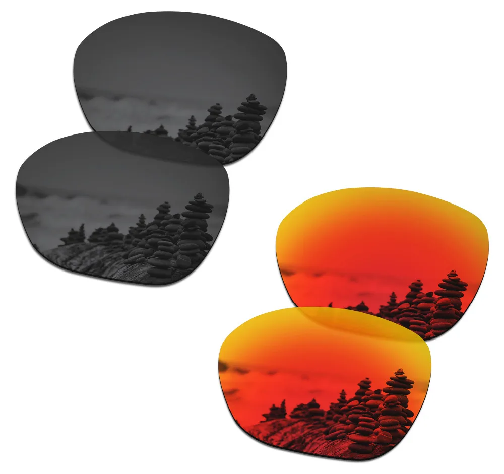 

SmartVLT 2 Pairs Polarized Sunglasses Replacement Lenses for Oakley Overtime Stealth Black and Fire Red