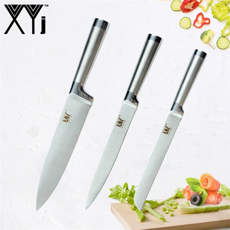 XYj горячие ножи из нержавеющей стали для очистки овощей утилита Santoku шеф-повара нарезки хлеба кухонный нож Аксессуары нож из нержавеющей стали - Цвет: C.3 Pcs Set