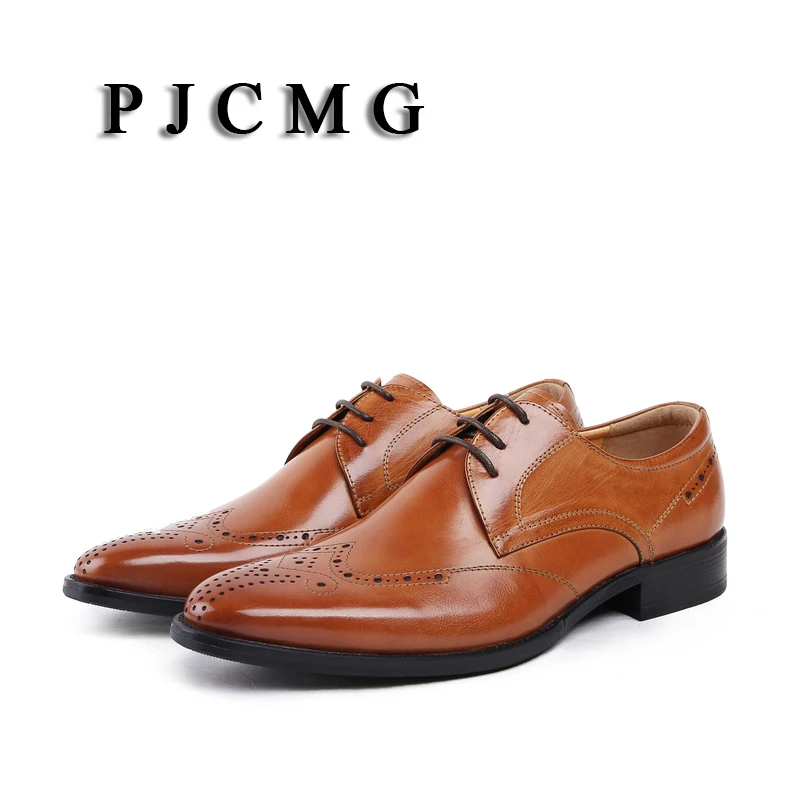 Модные мужские оксфорды PJCMG черные/коричневые однотонные офисные туфли из