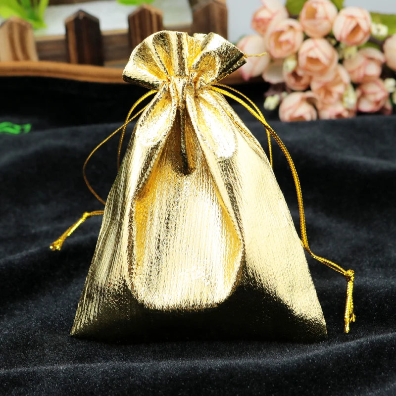 

Оптовая продажа, золотистый атласный Подарочный пакет 50 шт./лот, 11 х16 см, милая упаковка для ювелирных изделий с подвесками, свадебные сувени...