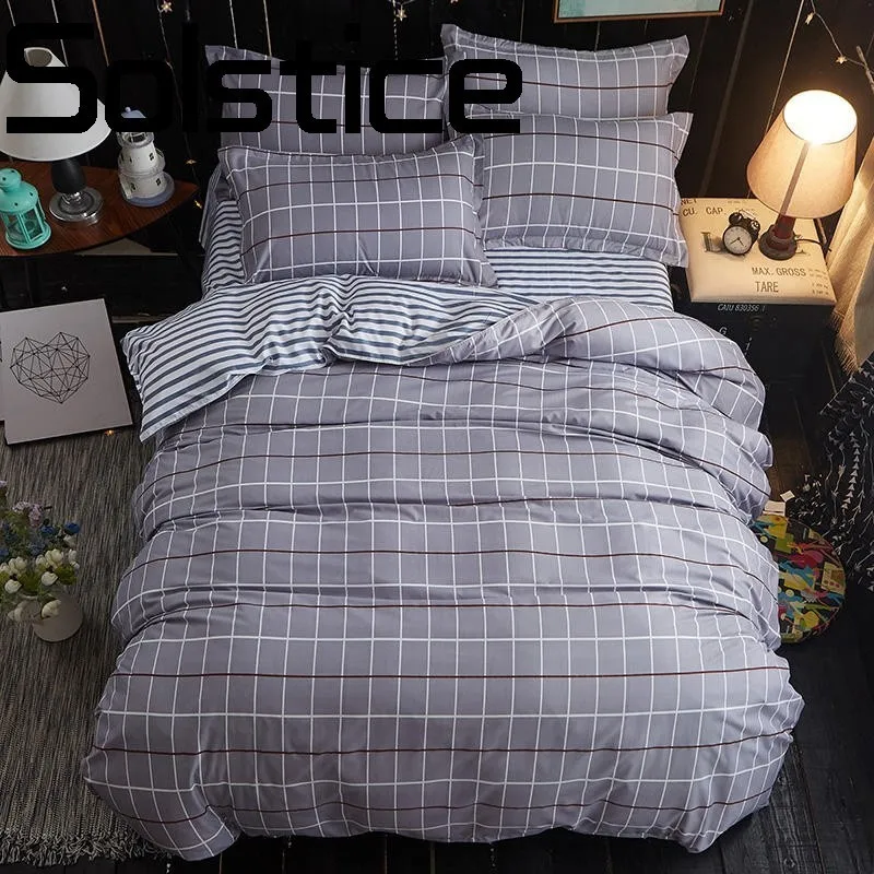 Solstice Home Textile 2018 Fashion Print Plaid Skin Comfortable Bedclothes Quilt Cover Pillowcase Bedding 3/4pcs | Дом и сад