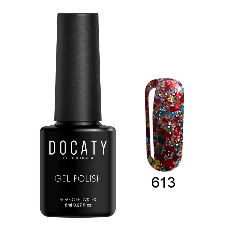 613 Docaty гель-лаки для ногтей с бриллиантами блестящий Светодиодный УФ-Гель-лак Блестящие Блестки Гель-лак для ногтей Vernis Полупостоянный Гель-лак - Цвет: 613