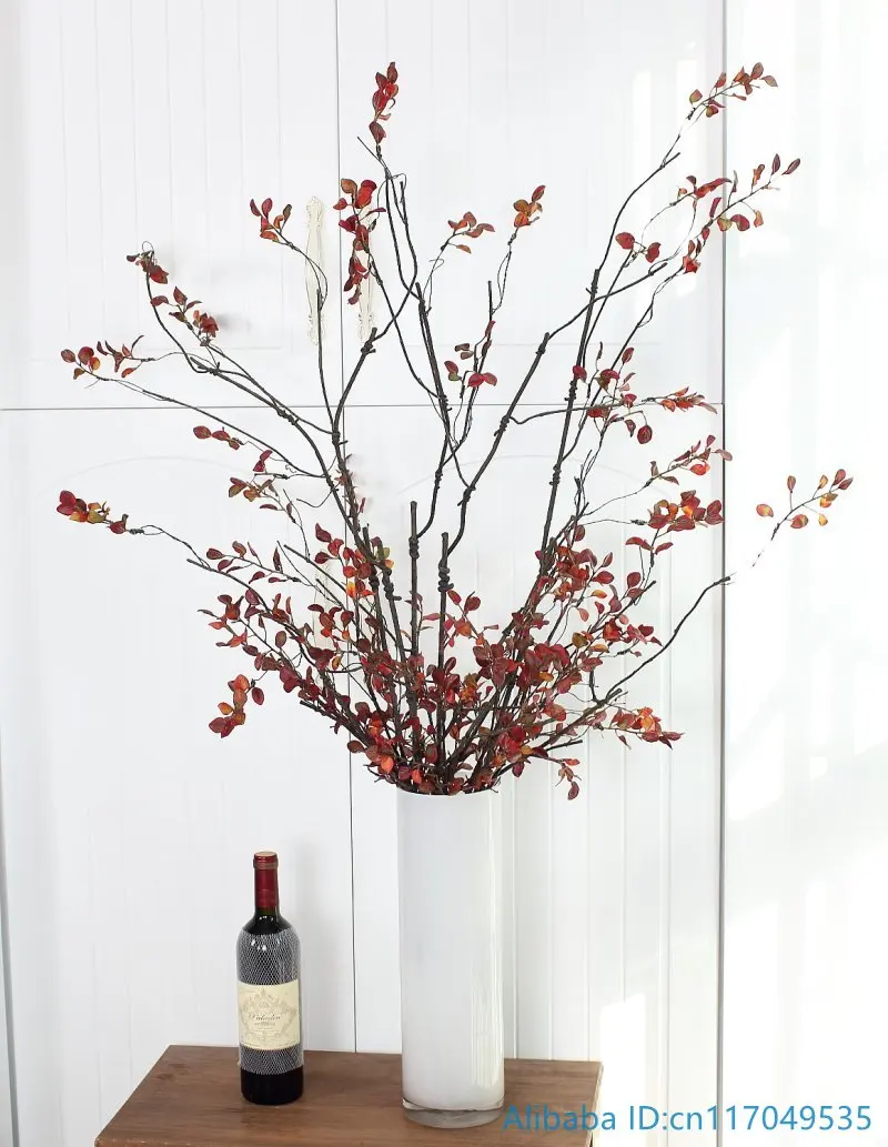 1 шт. высушенная ветка из пластика с красивыми искусственными красными листьями