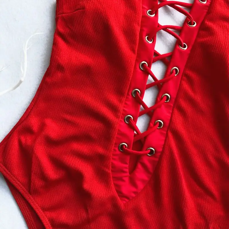 2019 черный красный на шнуровке с глубоким вырезом сзади женская одежда для
