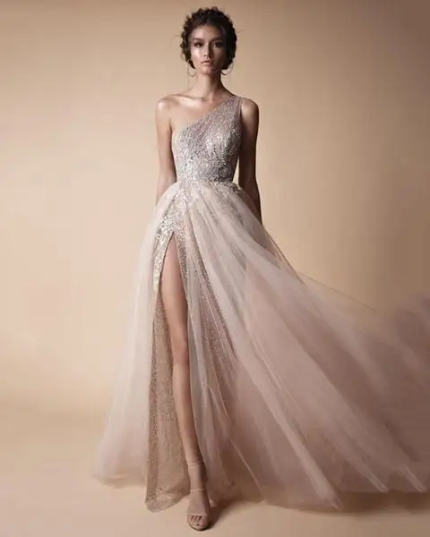Robe De Soiree/Вечерние платья цвета шампанского с разрезом трапециевидные Вечерние на