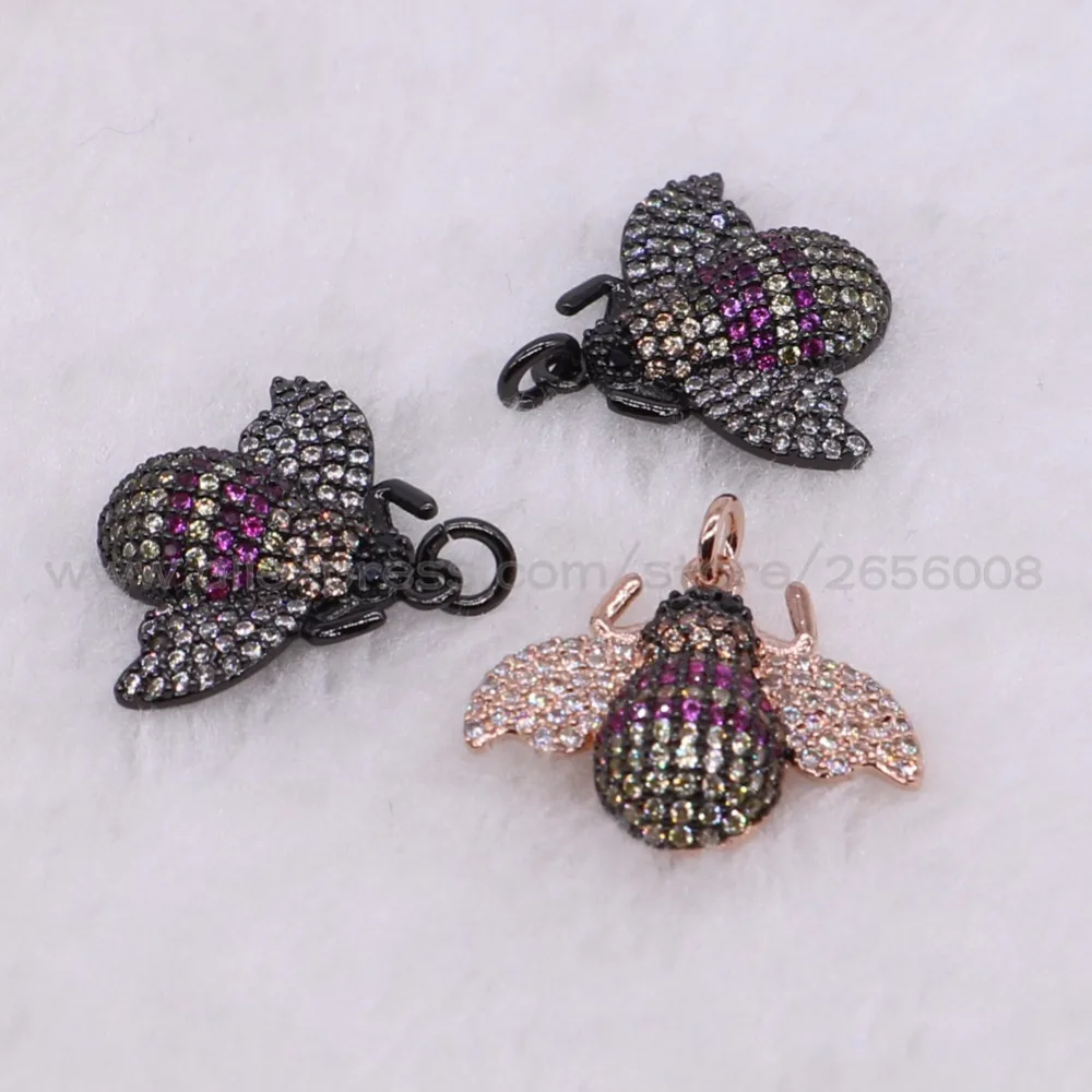 8Pcs High quality Cute Tiny insect micro pave CZ metal pendant Mix color lifelike BEE charms jewelry 2695 | Украшения и
