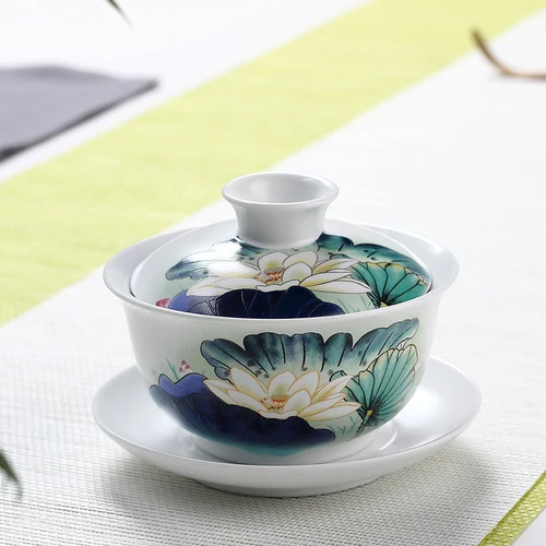 E 160 мл, китайский стиль, Gaiwan, керамическая фарфоровая аппликация, выбивает цветок, чайная чаша с крышкой, блюдце, набор, посуда для напитков, чайная посуда, чайная супница - Цвет: E