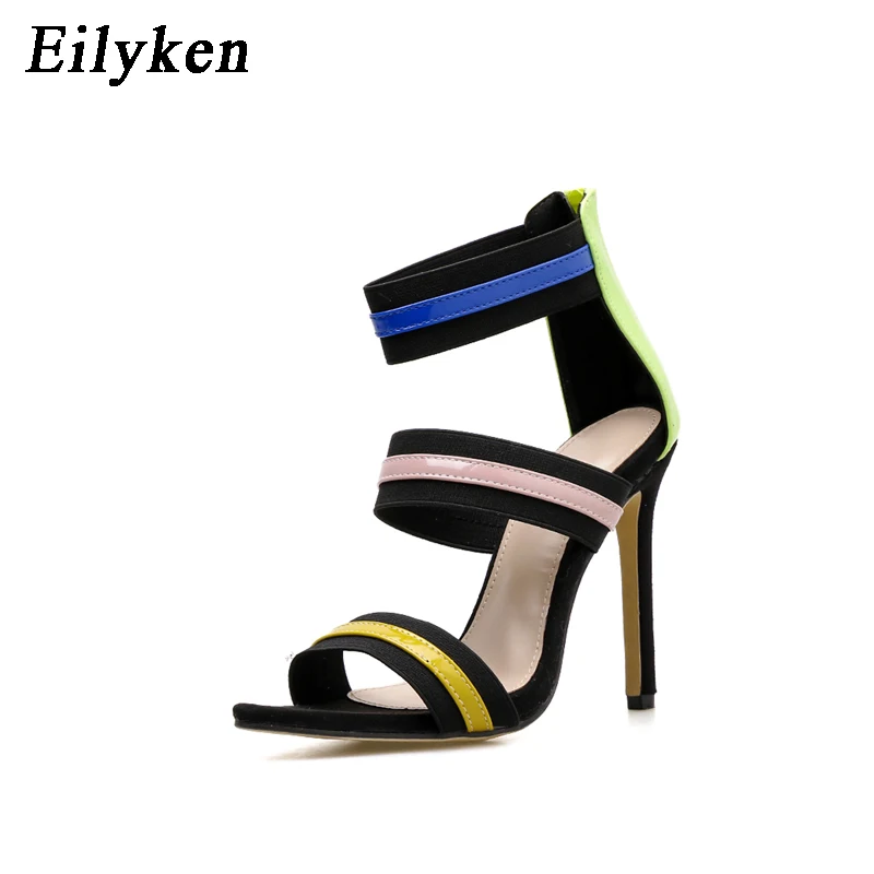 Eillyken/Новинка года; босоножки на высоком каблуке в клетку; модельные туфли с вырезами и пряжкой на ремешке; Летние сандалии-гладиаторы - Цвет: Black