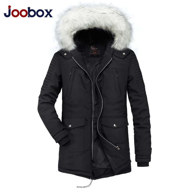 Мужская длинная куртка JOOBOX черная Длинная ветровка с меховым воротником|Мужские
