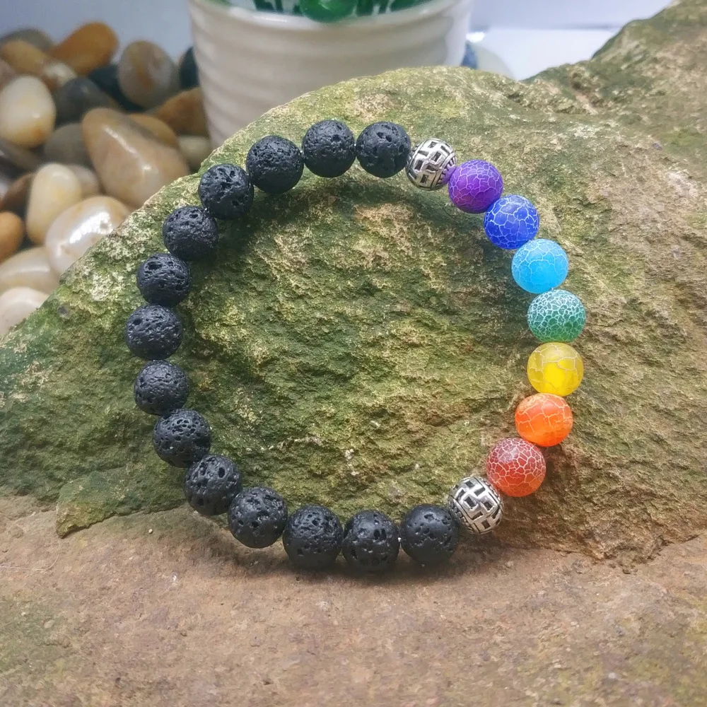 7 Чакра Состаренный камень исцеляющий баланс бусины рейки Будда молитва 8 мм Лава