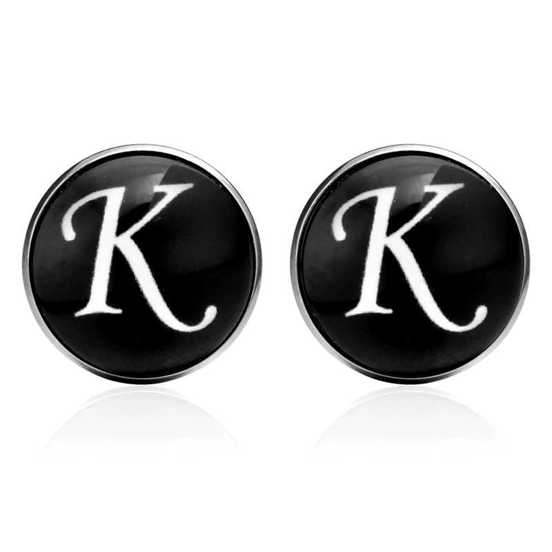 Letter-K Акция! Модные запонки с A-Z буквами, черные запонки с круглым носком, мужские запонки в деловом стиле - Окраска металла: Letter-K