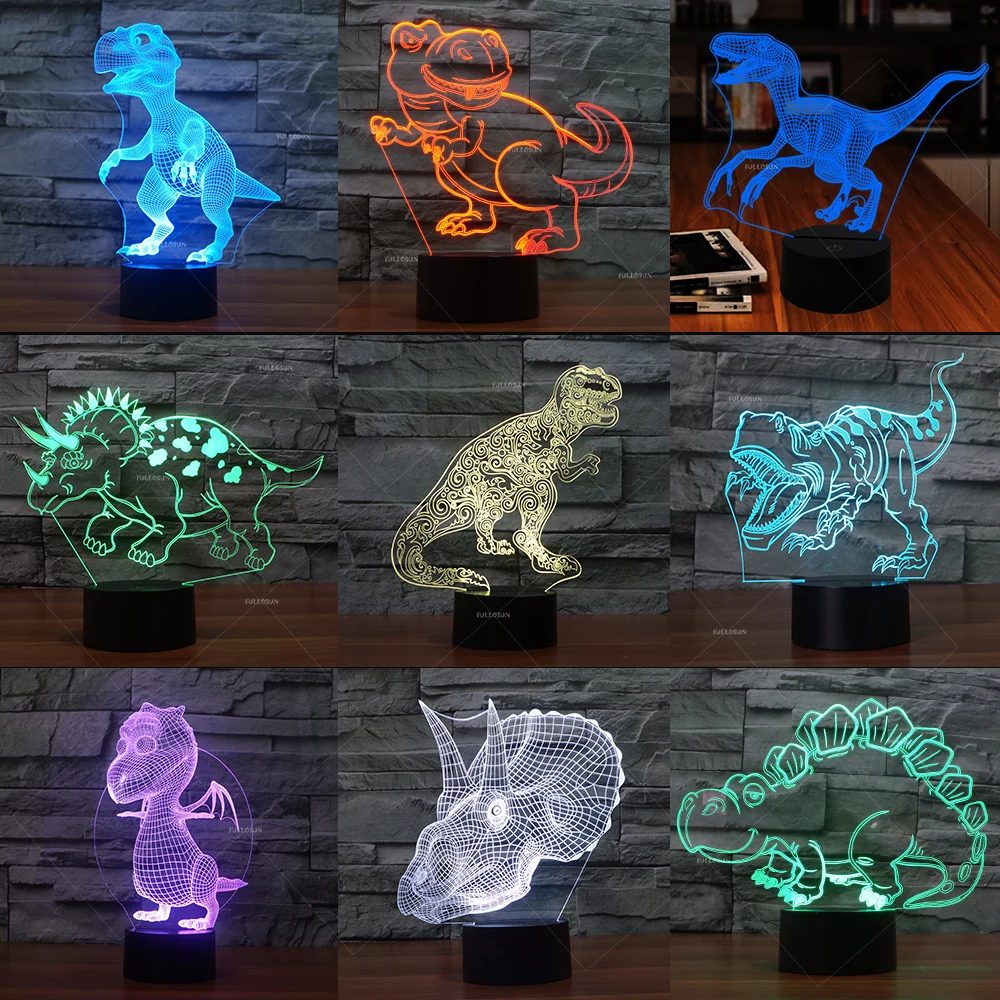 3D Оптическая иллюзия животных ночник 7 LED Изменение цвета лампа крутой мягкий