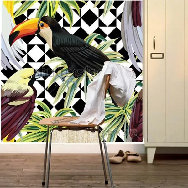 

Custom 3d murals,tropical birds and plants pattern papel de parede,living room sofa TV wall bedroom waterproof pvc wallpaper