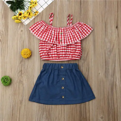 Toddler Kids Baby Girls Summer Outfits Clothes T-shirt Tops+Skirt Dress 2PCS Set | Детская одежда и обувь