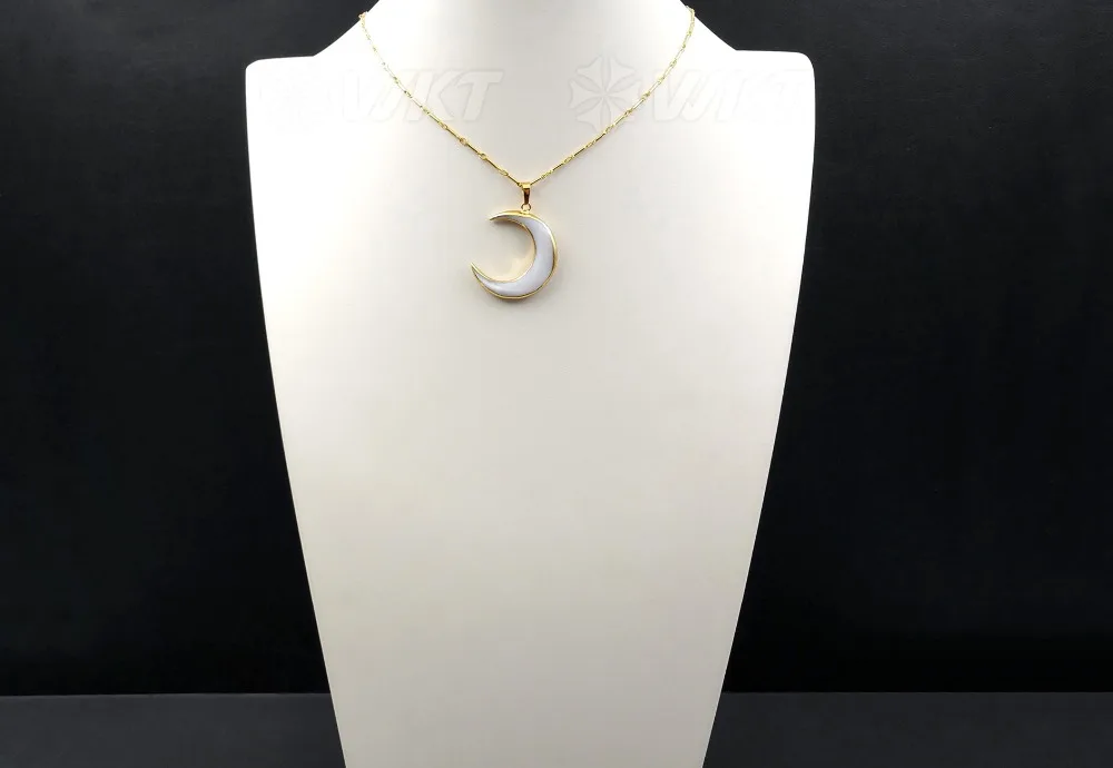 WT-N972Wholesale 10 шт./лот натуральный Рог из ракушечника ожерелье высокого качества кулон с полумесяцем золотым гальваническим покрытием для женщин ювелирные изделия 35 мм