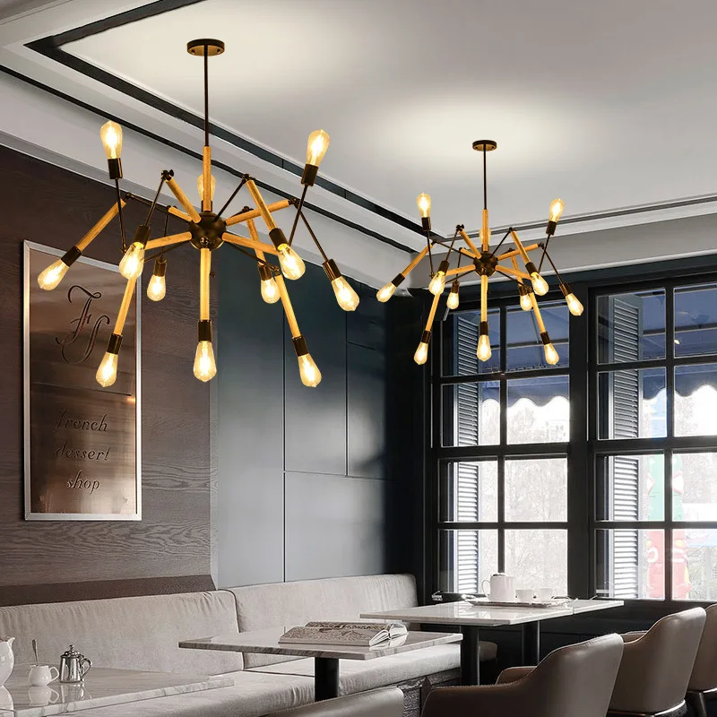 Postmodern Nordic restaurant droplight Industrial iron wood chandelier personality bar living room cafe loft light | Лампы и освещение