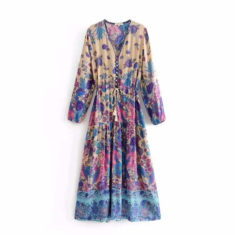 Boho Фламинго осеннее платье с длинными рукавами экзотические Цветочный принт