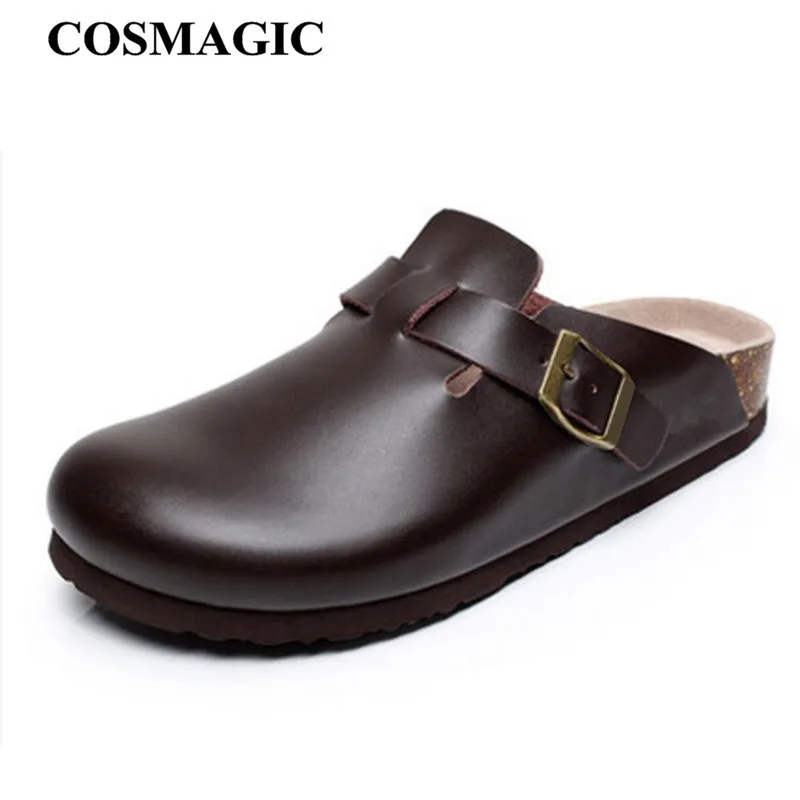 COSMAGIC/Новинка года; летние женские пляжные шлепанцы на пробковой подошве; повседневные сабо с закрытым носком из искусственной кожи с пряжкой; шлепанцы без застежки на плоской подошве