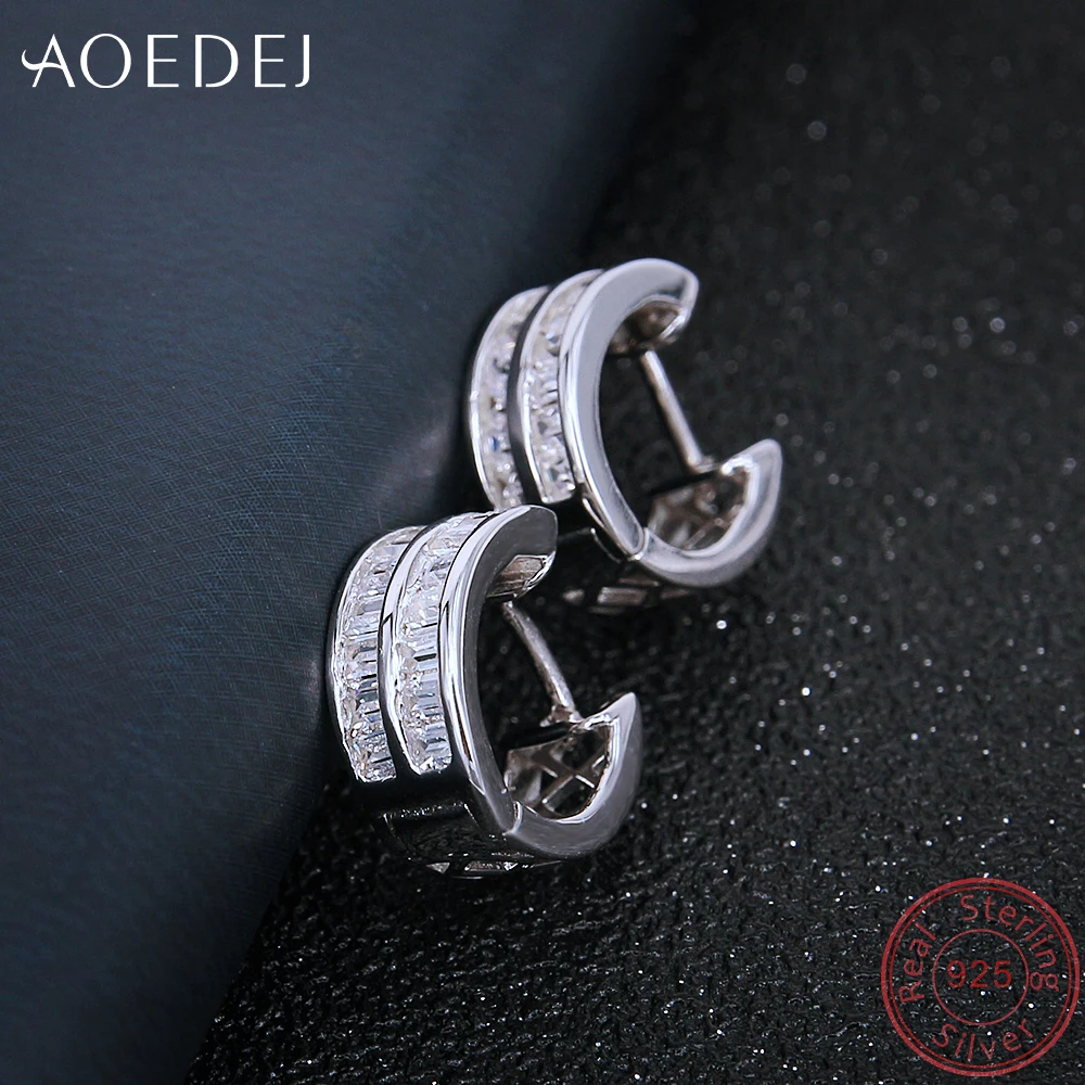 AOEDEJ 925 Sterling Silver Ear Hoop Earrings Cubic Zirconia Circle Women's Earring Brincos for Girls Hoops Creole Earing Jewelry |