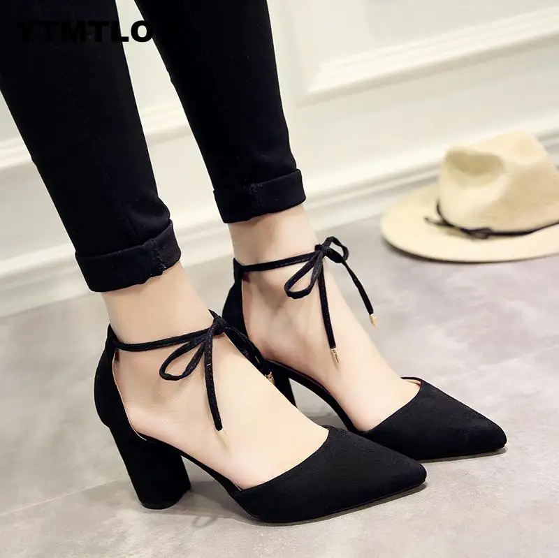 Summer Women Shoes Pointed Toe Pumps Dress High Heels Boat Wedding tenis feminino Side with Straps Pink Heels Zapatos De Mujer