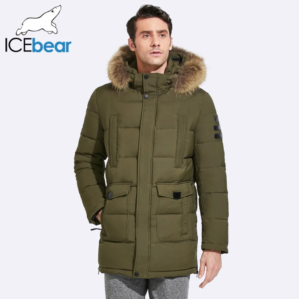 ICEbear 2019 куртка средней длины мужская зимняя Съемный воротник из меха енота и