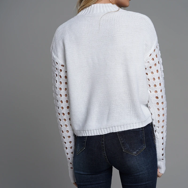 Модные белые свитера с дырочками пуловеры для женщин на зиму осень 2019