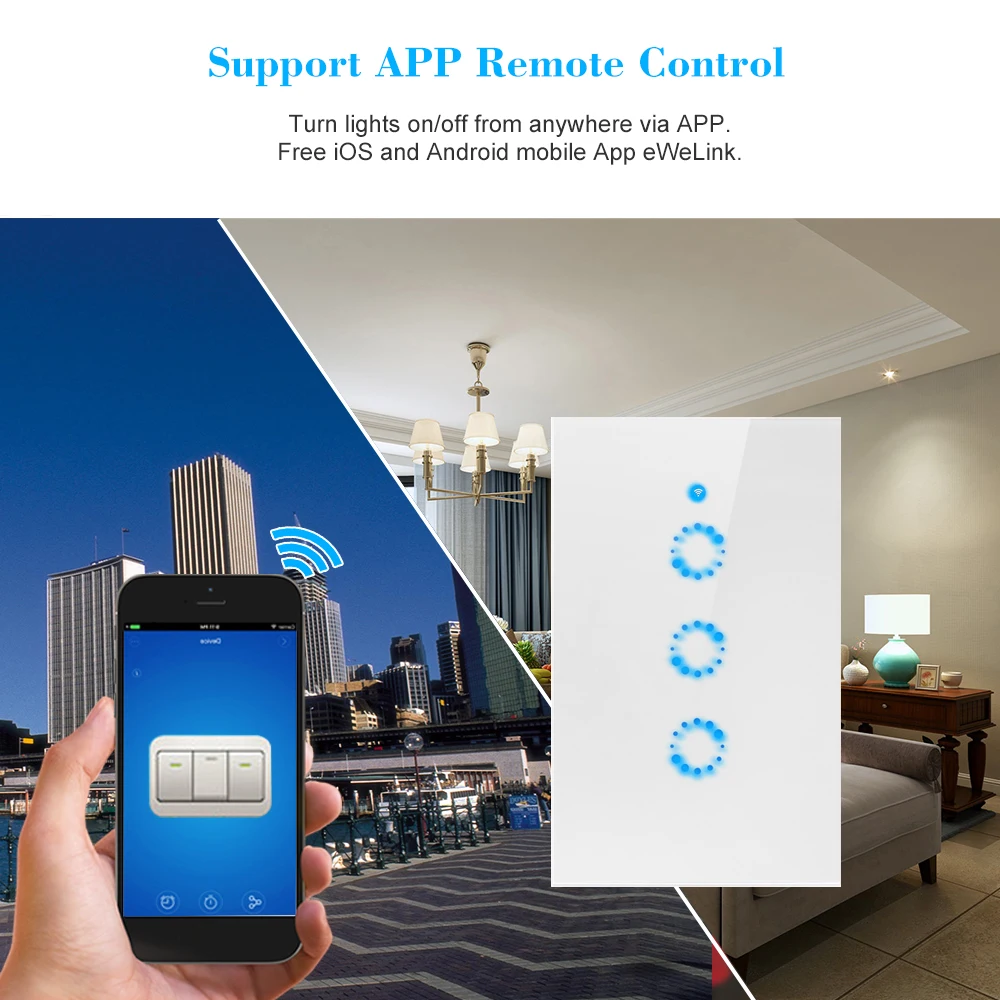 Интеллектуальный выключатель света SONOFF T1 US ITEAD 3 Gang Smart Wi Fi настенный светильник