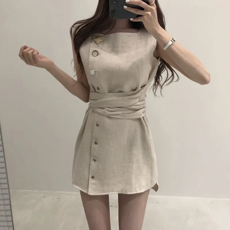 Летнее повседневное однотонное платье для женщин квадратный воротник без