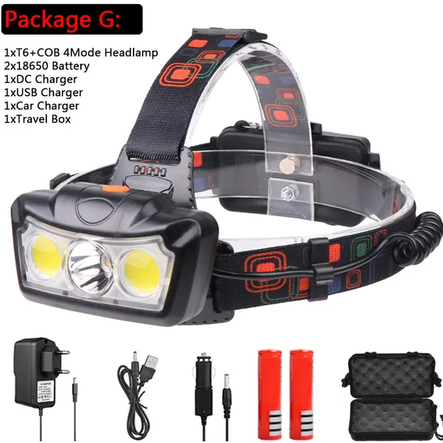 packet G Pocketman 8000LM светодиодный налобный фонарь T6+ COB светодиодный головной светильник головная лампа вспышка светильник фонарь Фонари головной светильник Применение 18650 батарея для кемпинга - Испускаемый цвет: packet G