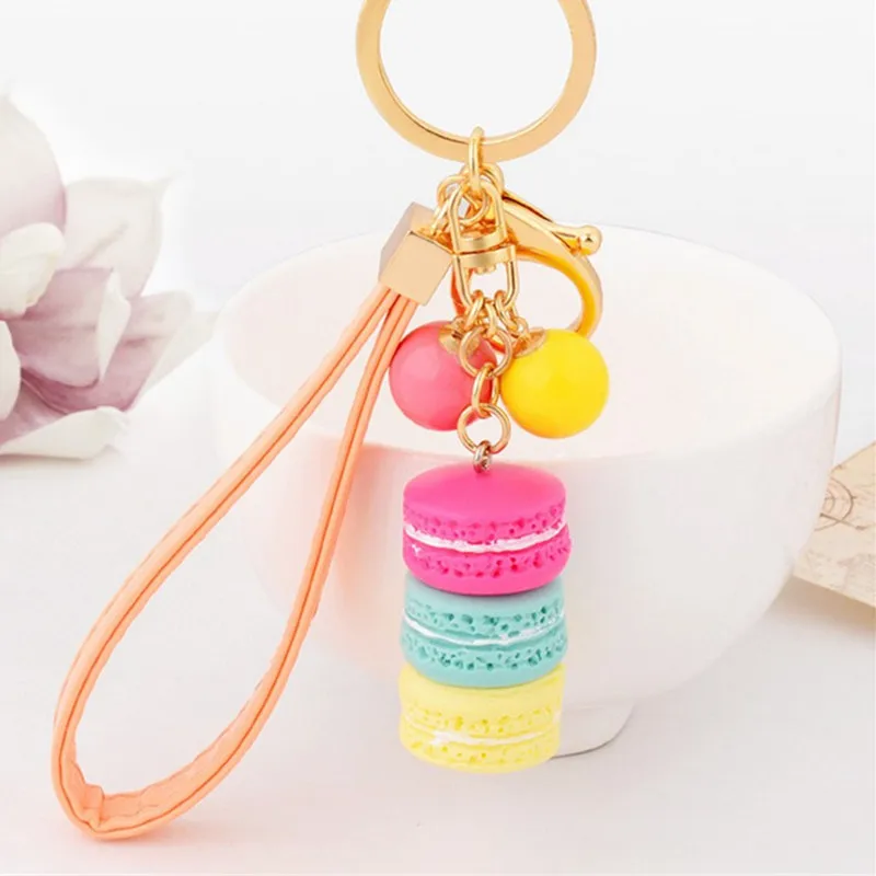 Creative Macarons Cake Key Chain Hide Rope Pendant Fashion Keychains Car Keyrings Accessories Women Bag Charm Trinket Wholesale | Украшения