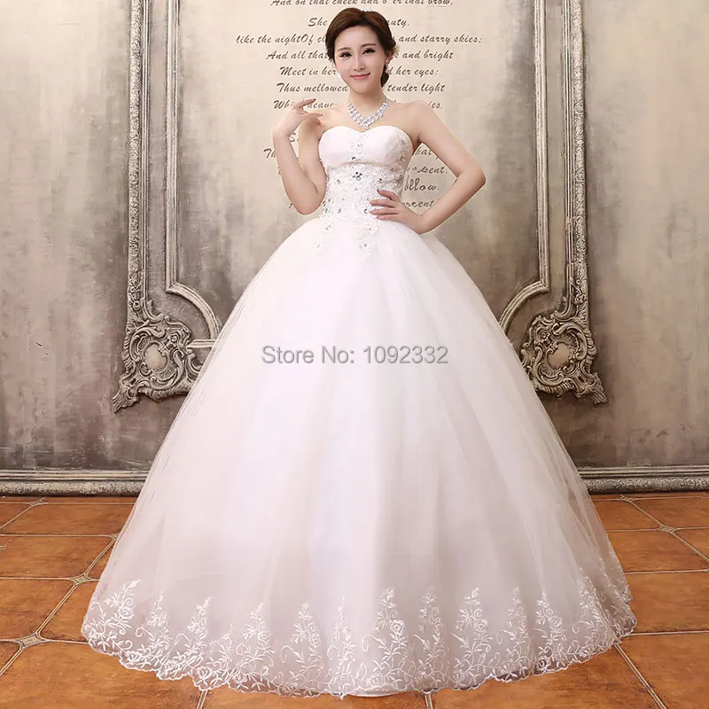 

s 2016 stock new plus size women bridal gown Fashion rhinestone lace strap white tube top wedding dress