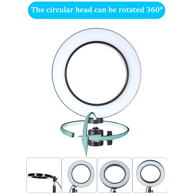 

6'' 16CM Photography LED Selfie Ring Light three-speed cold and warm stepless Lighting Dimmable with USB Plug Lamp&Tripod Stand